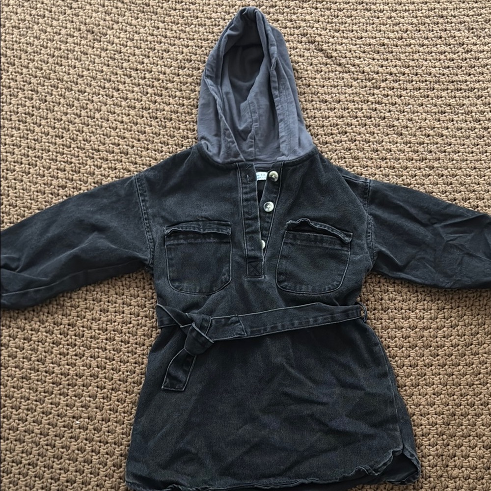 Zara Dark Gray Hooded Tunic with Belt